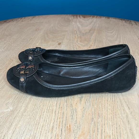 Tory Burch Aaden Suede Ballet Flats Slip Ons Black Gunmetal Size 7.5 - Picture 4 of 10